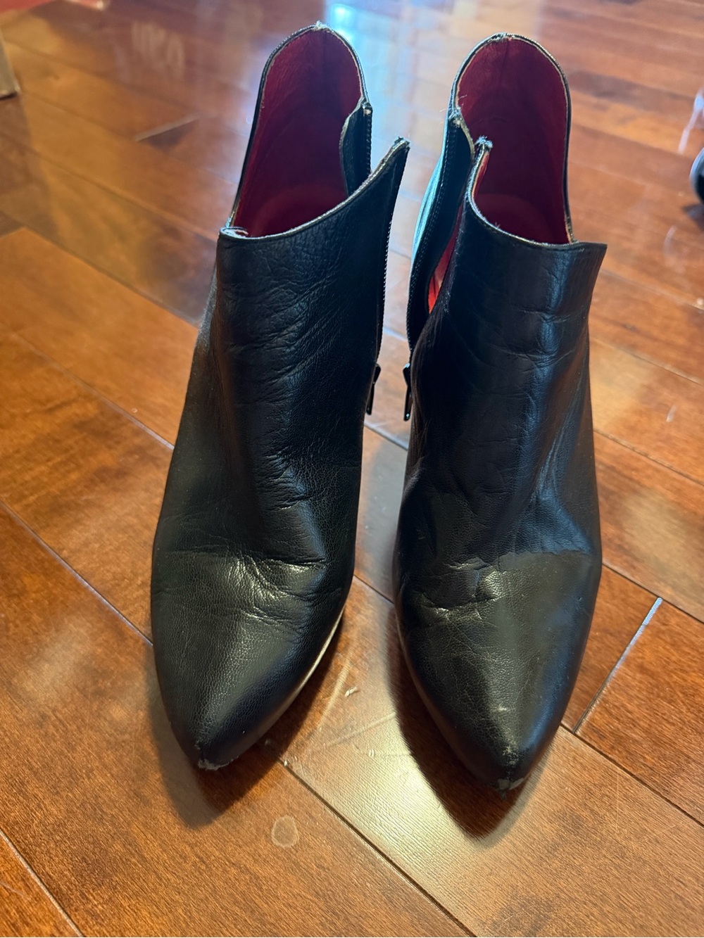 Black Leather David Dixon Pointed Toe Ankle Boots - Women